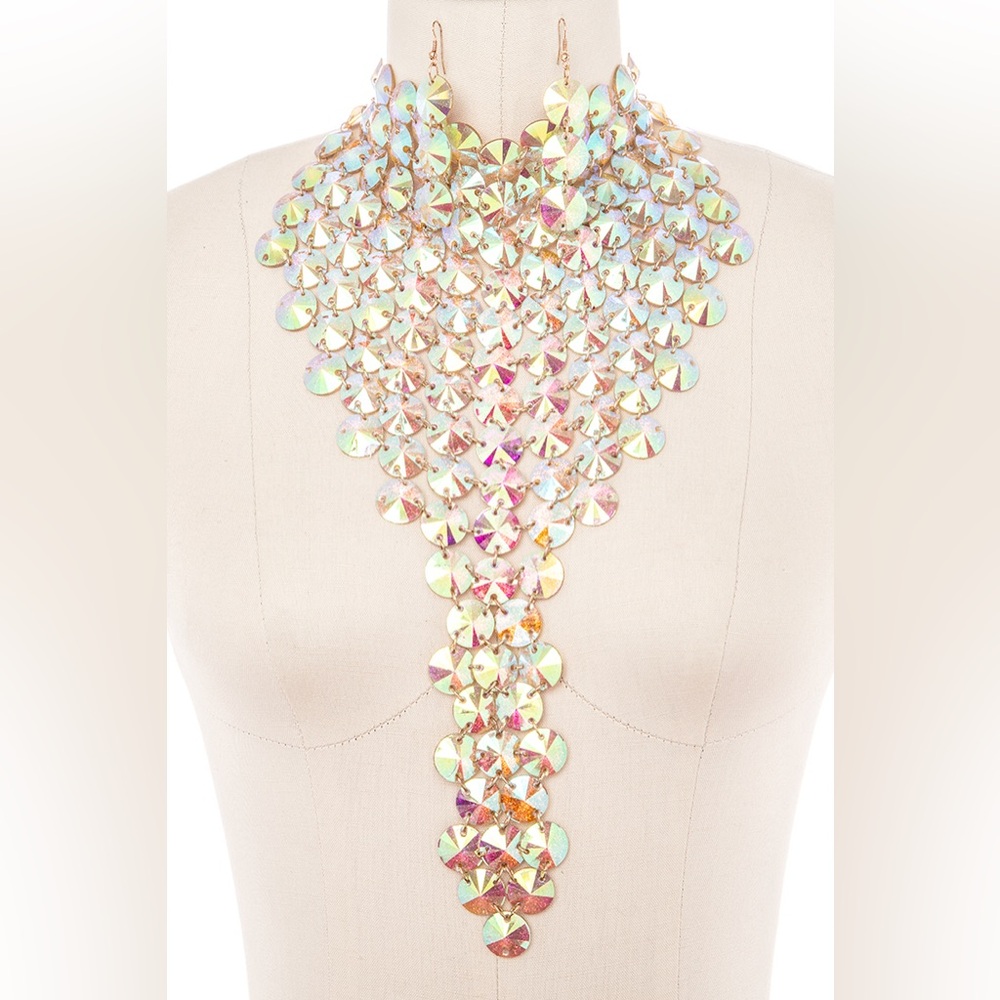 Glamorous Aurora Borealis Iridescent Y Statement Necklace